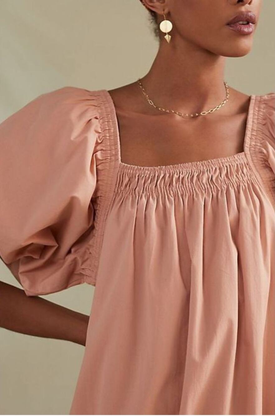Anthropologie- Magali Pascal Puff-Sleeved Tunic Dress Size S Boho Romantic